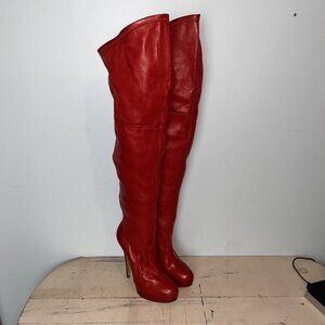 Casadei Red 100% Leather Over The Knee Boots